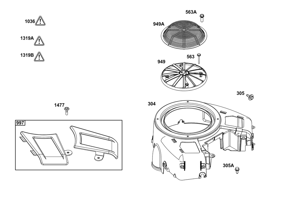 Blower Housing Group Diagram and Parts List for 49X977-0015-J1  Briggs and Stratton Engine